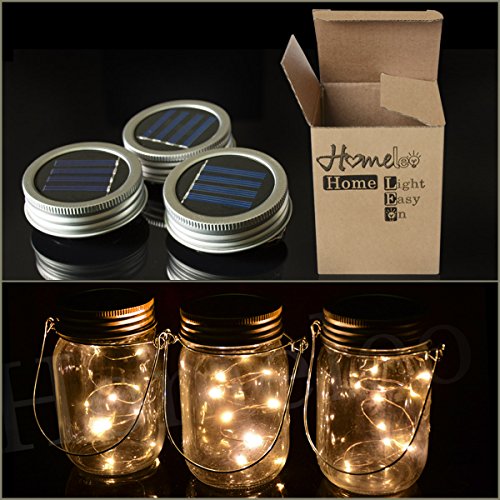 Homeleo 3 Pack Solar Mason Jar Lid Insert Warm White Led Fairy Mason Jar Lantern For Patio Garden Porch Decoration