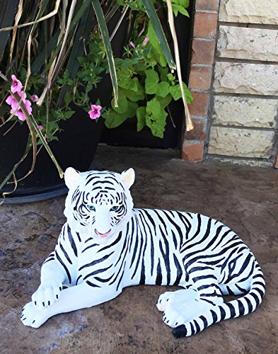 Large Exotic White Siberian Ghost Tiger At Rest 155 Long Statue Jungle Apex Predator Home Garden Outdoor Patio Decor Figurine