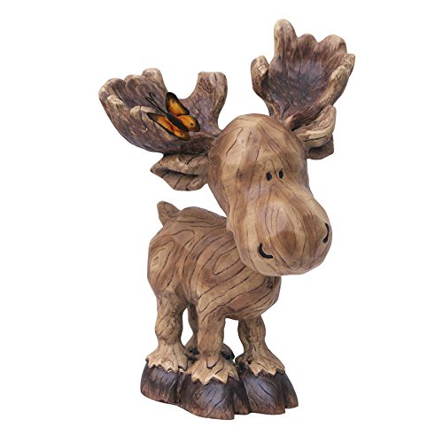 Moose Garden Statue Butterfly Carved Wood Indoor Outdoor Porch Yard Patio Decor 10125