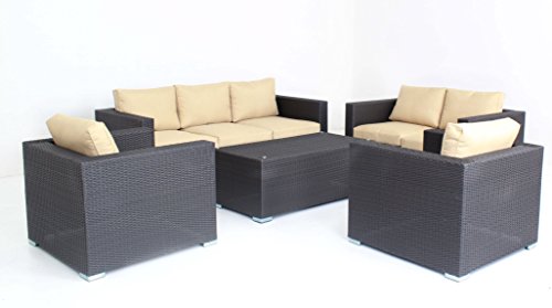 5pc Modern Outdoor Backyard Wicker Rattan Patio Furniture Sofa Set