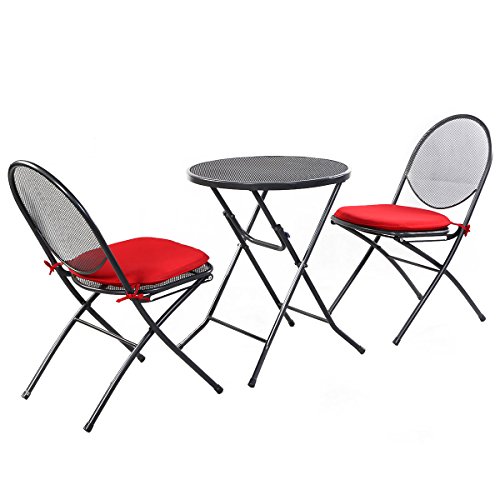 Giantex 3 PCS Folding Steel Mesh Outdoor Patio Table Chair Garden Backyard Furniture Set