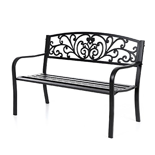 Ikayaa 50in Cast Iron Outdoor Patio Park Garden Bench Furniture Metal Deck Porch Backyard Lawn Seat Chair