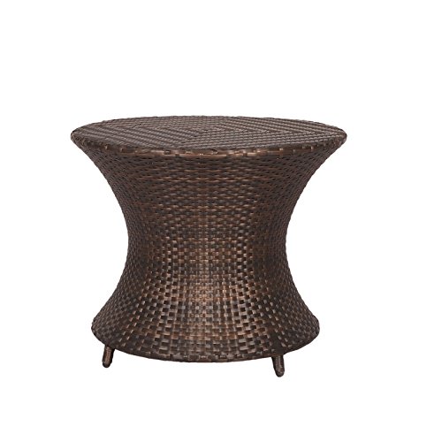 Ulax Furniture All Weather Outdoor Patio Brown Wicker Accent Side Table Patio Furniture Garden Backyard Pool