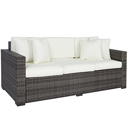 Best Choice Products Outdoor Wicker Patio Furniture Sofa 3 Seater Luxury Comfort Grey Wicker Couch
