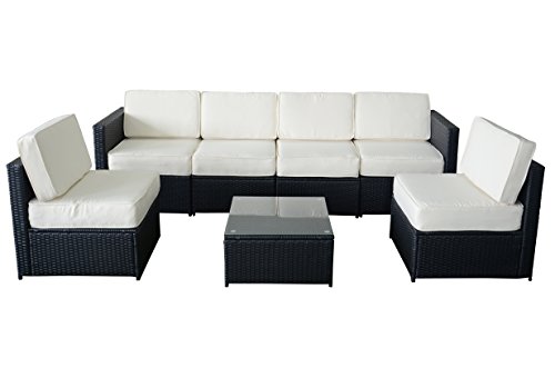 MCombo 6085-S1007 7 Piece Wicker Patio Sectional Indoor Outdoor Sofa Furniture Set Black