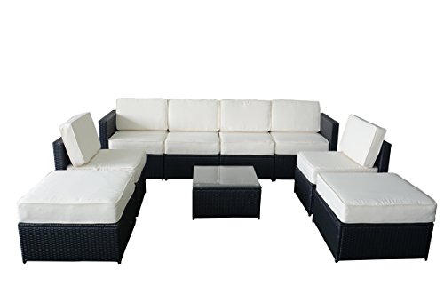 MCombo 6085-S1009 9 Piece Wicker Patio Sectional Indoor Outdoor Sofa Furniture Set Black
