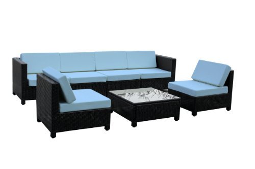 MCombo 7 Piece Exacme Luxury Wicker Patio Sectional Indoor Outdoor Sofa Furniture Set Blue