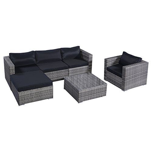 Tangkula 6 Pcs Outdoor Wicker Furniture Set Sofas Ottoman With Cushions Gradient Gray