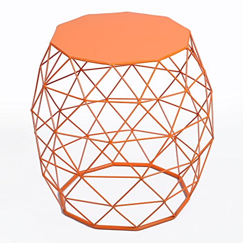 Adeco Home Garden Accents Wire Round Iron Metal Stool Side Table Plant Stand Chair Hatched Diamond Pattern For