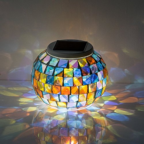 eNice Solar Powered Color Changing Mosaic Night Light Waterproof Crystal Glass Light Lamp for Garden Table Patio Indoor Decorations Multicolor