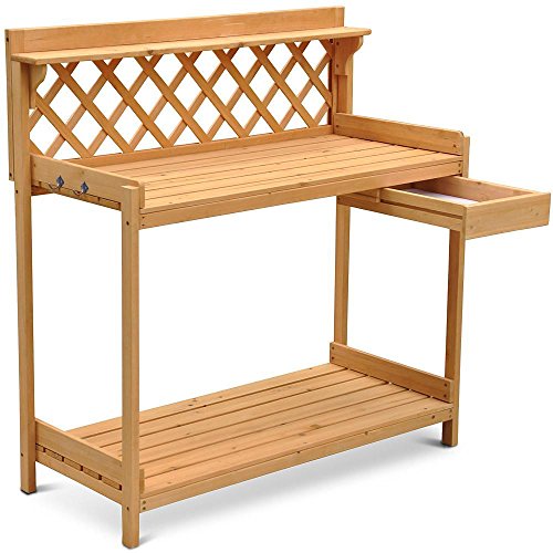 go2buy Wood Potting Bench Outdoor Garden Planting Work Station Table Stand Natural Finish