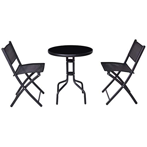 3 pcs Outdoor Folding Bistro Table Chairs Set Solid and Durable Construction Elegant Design Indoor Outdoor Furniture Backyard Garden Poolside Decor