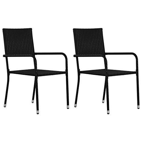 Festnight 2 Piece Stacking Dining Chairs Black Poly Rattan Steel Frame Stackable Side Deck Chair for Patio Garden Backyard Balcony Indoor Outdoor Furniture Black 201 x 23 x 343 Inches W x D x H