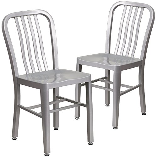 Flash Furniture 2 Pack Silver Metal Indoor-Outdoor Chair - 2-CH-61200-18-SIL-GG