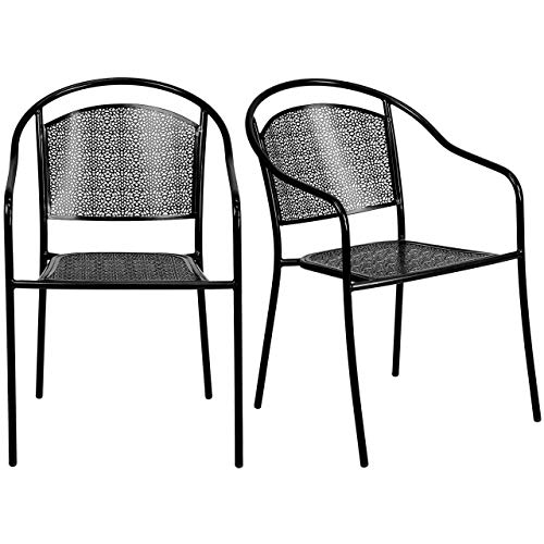 KLS14 Set of 10 Contemporary Steel Patio Arm Chair Stackable Lightweight Design Indoor-Outdoor Furniture - Black2418