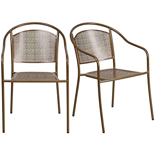 KLS14 Set of 5 Contemporary Steel Patio Arm Chair Stackable Lightweight Design Indoor-Outdoor Furniture - Gold2418
