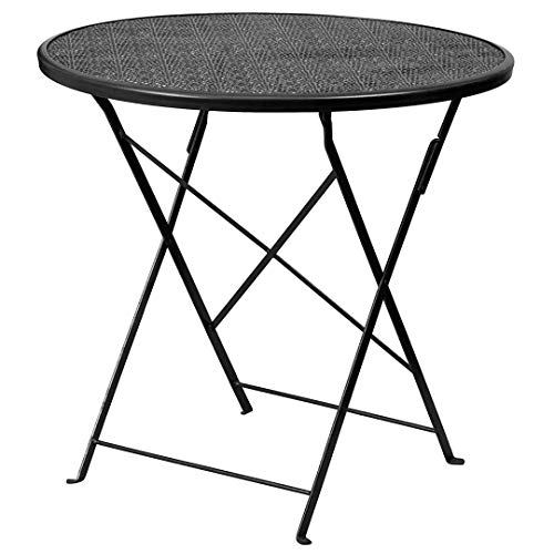 KLS14 Set of 6 Contemporary 30 Round Folding Patio Table Steel Frame Indoor-Outdoor Furniture - Black2416