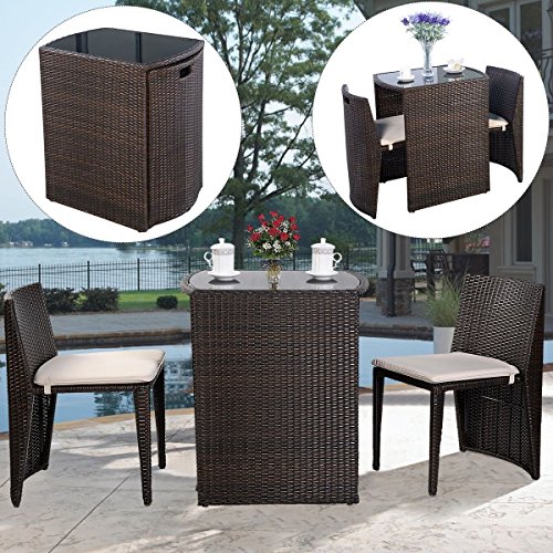 3 PCS Cushioned Outdoor Wicker Patio Set Perfect For The Pool Side Deck Or Patio