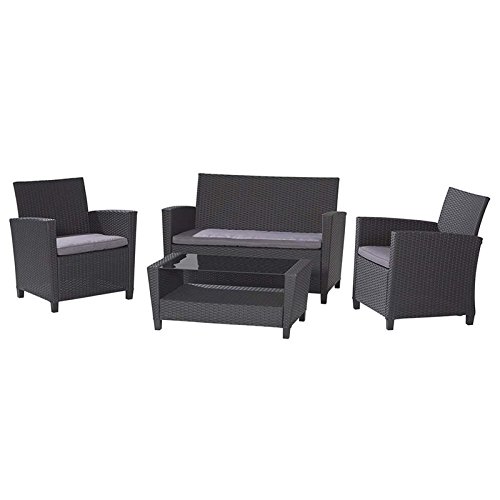 Cosco Products 4 Piece Malmo Resin Wicker Patio Set - Black with Grey Cushions