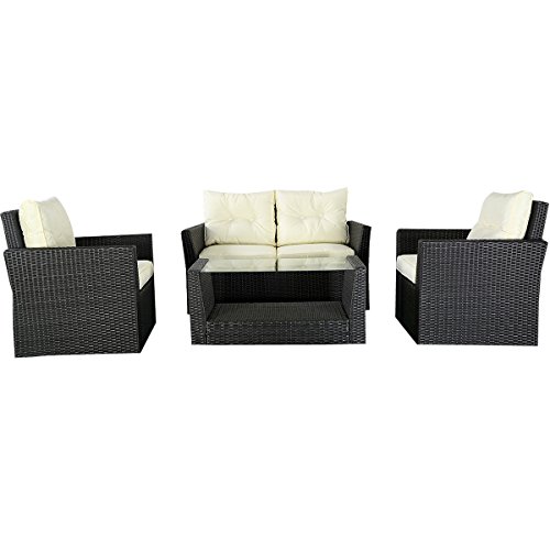 GoplusÂ 4PC Patio Lawn Cushioned Seat Rattan Sofa Furniture Set  Black Wicker