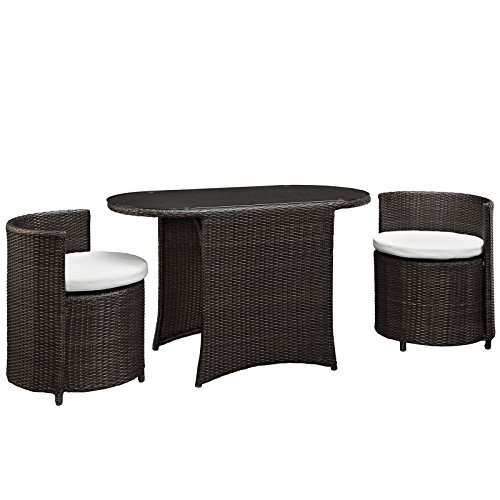 LexMod Katonti 3-Piece Outdoor Wicker Patio Set with 2 Chairs and 2 Tables