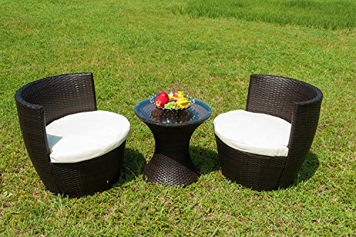 Merax Outdoor 3 Pcs Patio Furniture Table Chair Set with Cushion Wicker Outdoor Furniture Set