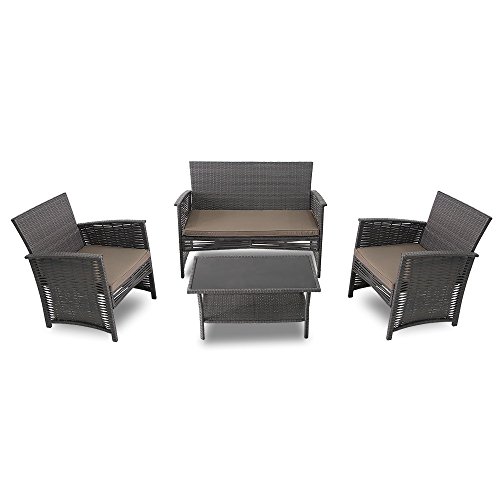 Modern Home DELMAR-BLK 4Piece Del Mar Woven Wicker Patio Set GrayBlack