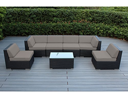 Ohana Pn7037st 7-piece  Wicker Patio Set With Cover Sunbrella Taupe