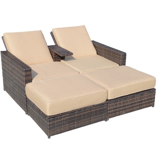Outsunny Outdoor 3-Piece PE Rattan Wicker Patio Love Seat Lounge Chair Set