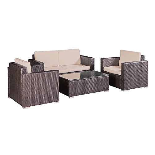 Palm Springs Outdoor 4 pc Furniture Wicker Patio Set w Chairs Table Cushions