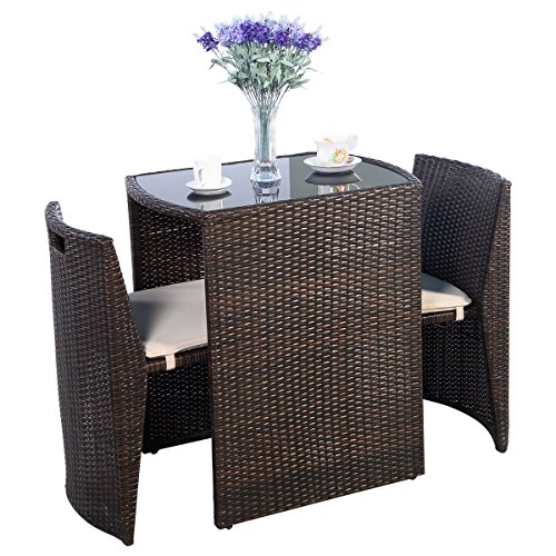 Premium Product 3 PCS Cushioned Outdoor Wicker Patio Set Garden Lawn Sofa Furniture Seat Brown