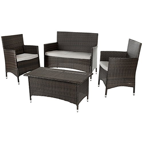 Safavieh Home Collection Briana Brown Outdoor Living Wicker Patio Set with Grey Cushions 4-Piece