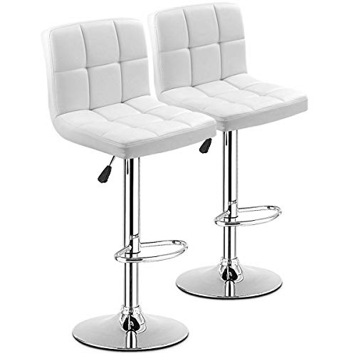 NEW Patio Garden Furniture Set of 2 Bar Stool PU Leather Barstool Chair Adjustable Counter Swivel Pub White