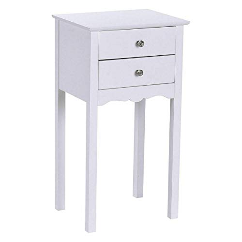 Patio Garden Furniture Side Table End Accent Table Night Stand W 2 Drawers Furniture White