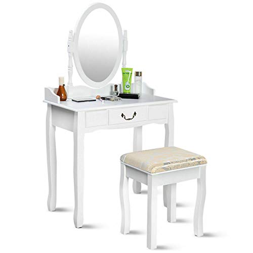 Patio Garden Furniture Vanity Table Jewelry Makeup Desk Bench Dresser wStool Drawer White