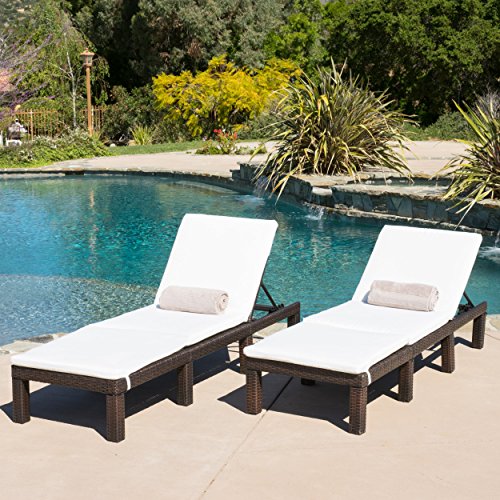 set Of 2 Estrella Outdoor Pe Wicker Adjustable Chaise Lounge Chairs W Cushions