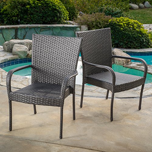 set Of 2 Sultana Outdoor Grey Wicker Stackable Club Chairs