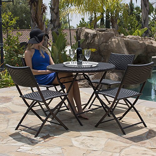 Belleze Bistro Set Folding Tableamp Chair Dining Rattan Wicker Outdoor Furniture Seat 5pc