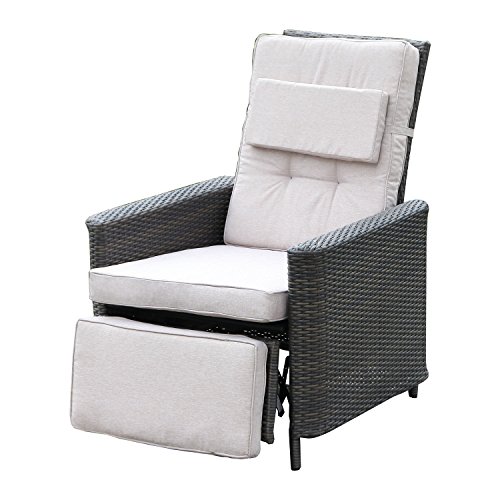 Joveco Wicker Rattan Outdoor Reclining Adjustable Garden Backyard Patio Cushion Reclining Lounge Chair