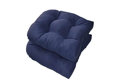 Set Of 2 - Universal Tufted U-shape Cushions For Wicker Chair Seat - Solid Navy Blue - Indoor  Outdoor