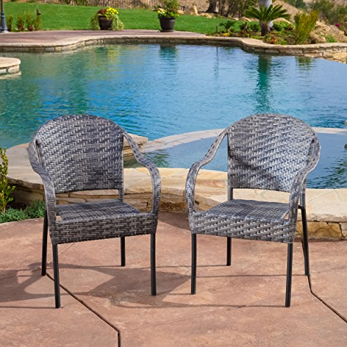 Set of 2 Outdoor Grey Wicker Dining Armchairs