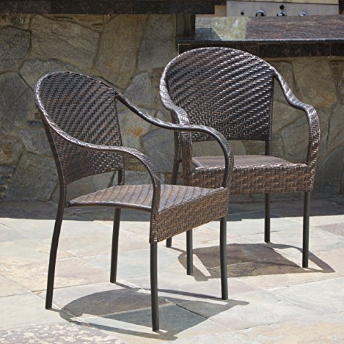 Set of 2 Outdoor Stackable Wicker Dining Armchairs