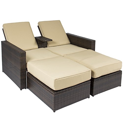 Best Choice Products Outdoor 3pc Rattan Wicker Patio Love Seat Lounge Chair Furniture Set Multi Purpose
