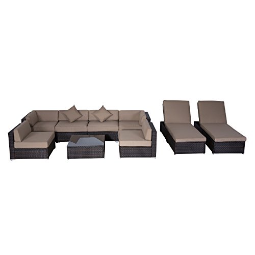 Outsunny 9pc Outdoor Patio Rattan Wicker Sofa Sectionalamp Chaise Lounge Furniture Set - Desert Sand