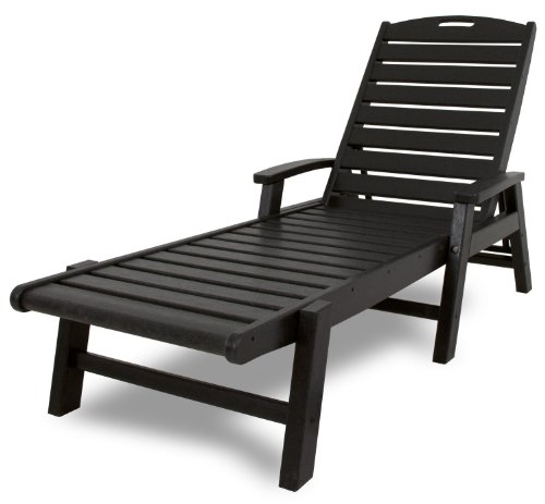 Trex Outdoor Furniture Yacht Club Stackable Chaise Lounger With Arms Charcoal Black