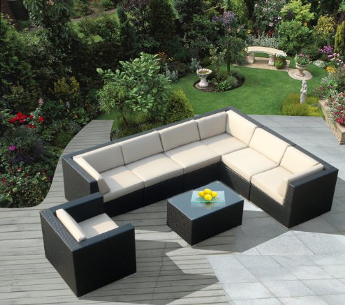 Ohana 8-Piece Outdoor Wicker Patio Furniture Sectional Conversation Set with Weather Resistant Cushions PN0803