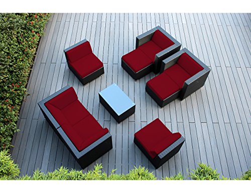 Ohana 9-Piece Outdoor Wicker Patio Furniture Sectional Conversation Set with Weather Resistant Cushions Sunbrella Jockey Red PN0910SR