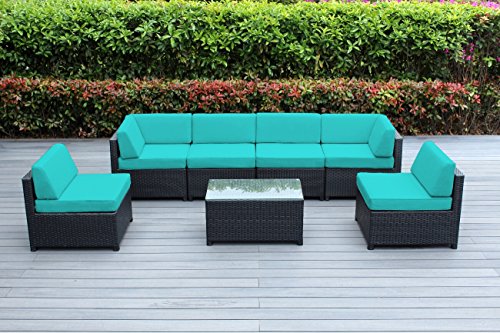 Ohana Mezzo 7-Piece Outdoor Wicker Patio Furniture Sectional Conversation Set Turquoise