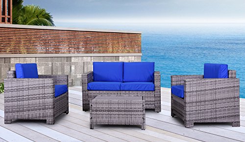 The Eden Rock Collection - 4 Pc Outdoor Rattan Wicker Sofa Sectional Patio Furniture Set Choice Of Setamp Cushion