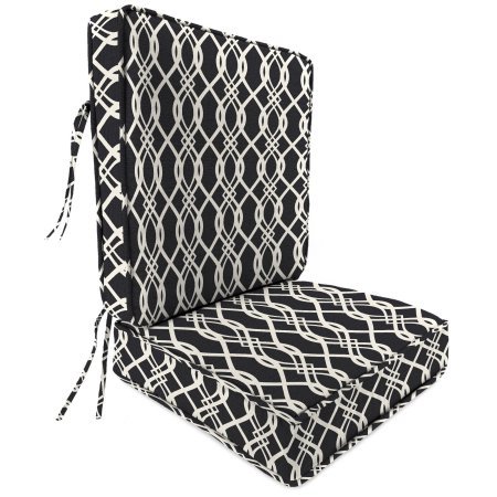 Jordan Manufacturing Outdoor Patio 2 PC Boxed Seat Chair Cushion With Piping Hedda Tuxedo